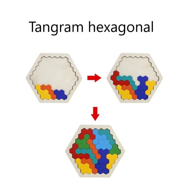 Tangram hexagone en bois – Image 9