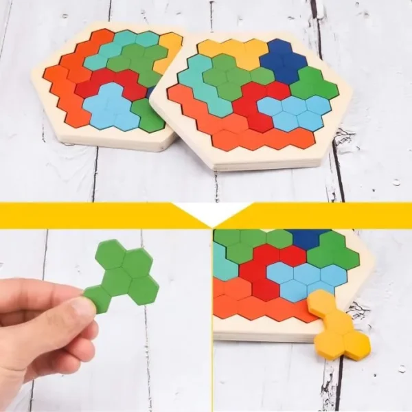 Tangram hexagone en bois – Image 10